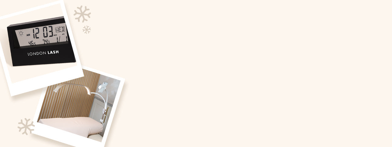 Hygrometer, Glamcor light and lash bed to make a Lash Tech's beauty room comfortable