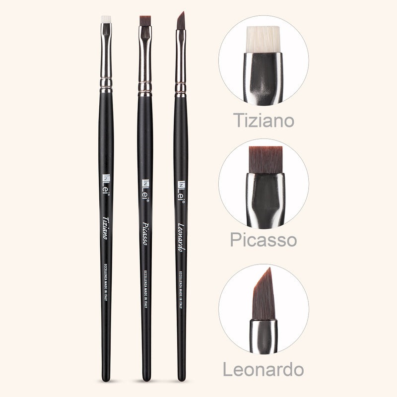 InLei® brow collection set of professional brushes image with information of each brush