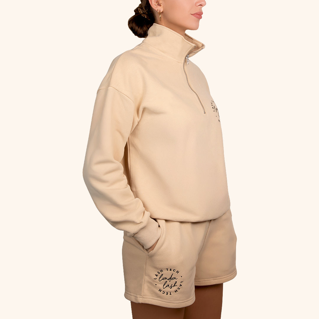 Beautiful London Lash Funnel Neck Zip Sweatshirt for Lash Technicians, Best Lash Tech Uniform