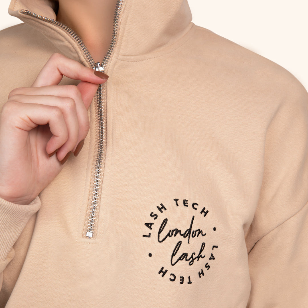 Beautiful London Lash Funnel Neck Zip Sweatshirt for Lash Technicians, Best Lash Tech Uniform