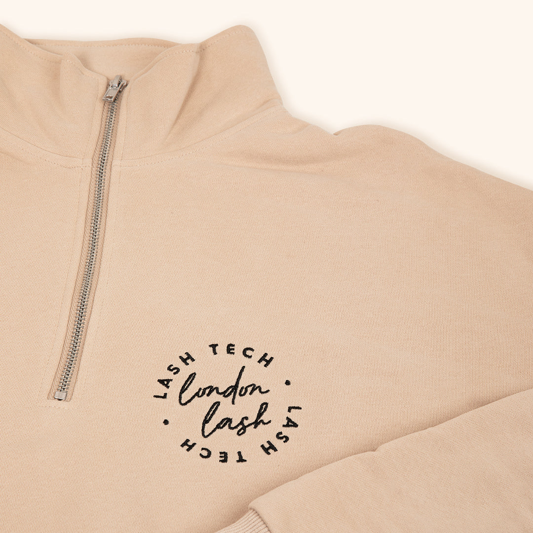 Beautiful London Lash Funnel Neck Zip Sweatshirt for Lash Technicians, Best Lash Tech Uniform