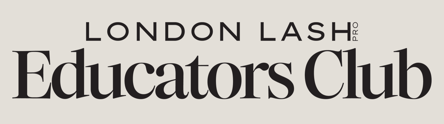 writing of London Lash Educators Club on simple beige background