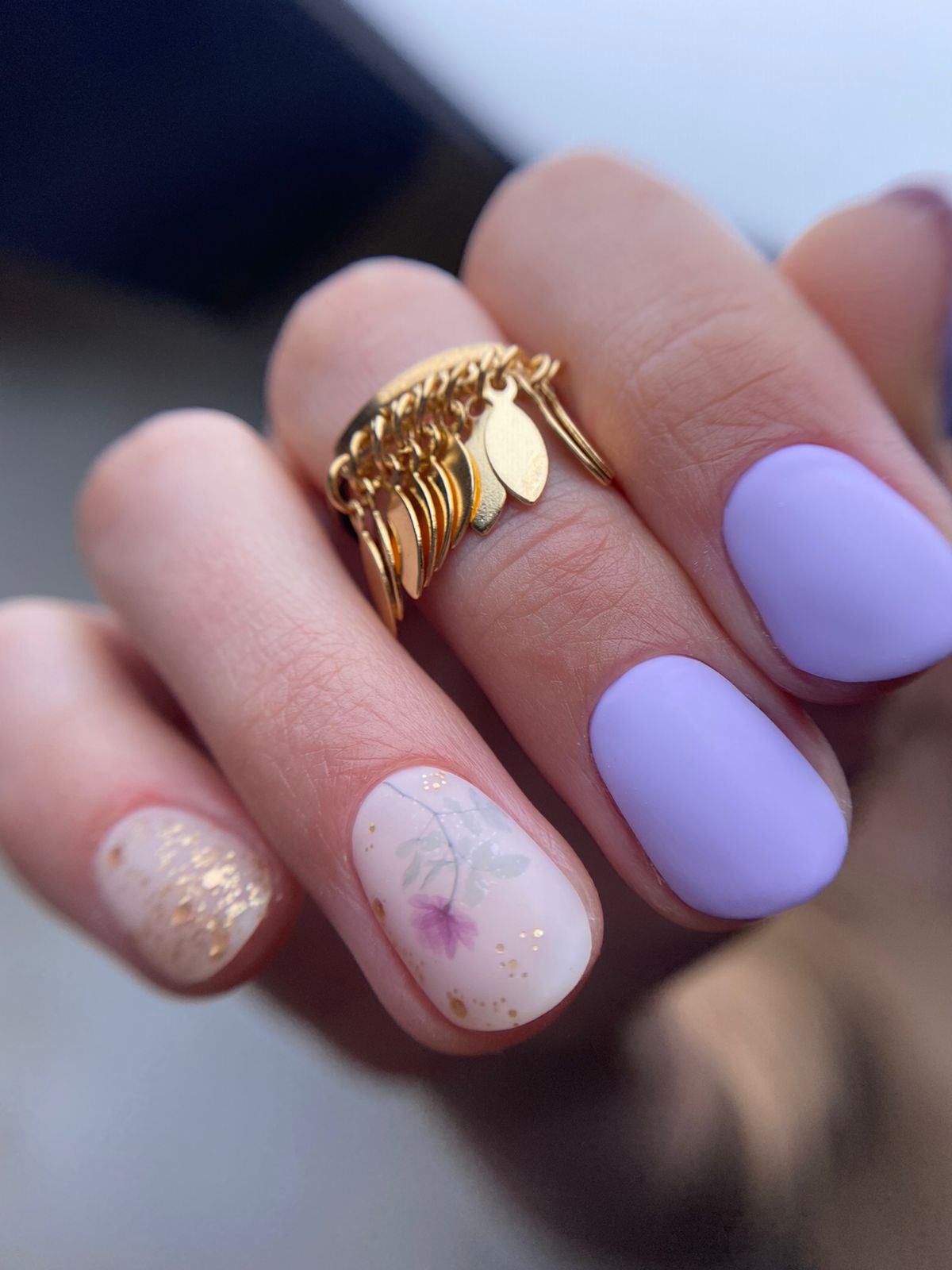 Nails painted with "Lilac Dreams / Pillow Talk" gel nail polish