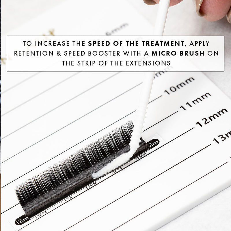 Retention & Speed Booster being applied to a strip of volume lashes