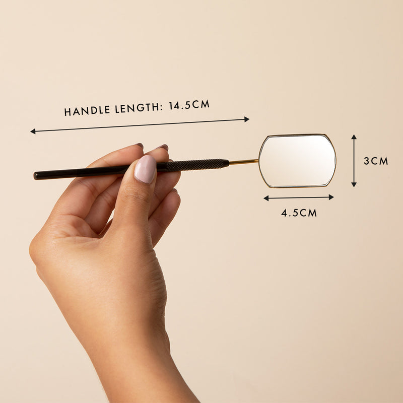 best eyelash extensions treatment mirror for lash techs being held up to show the dimensions