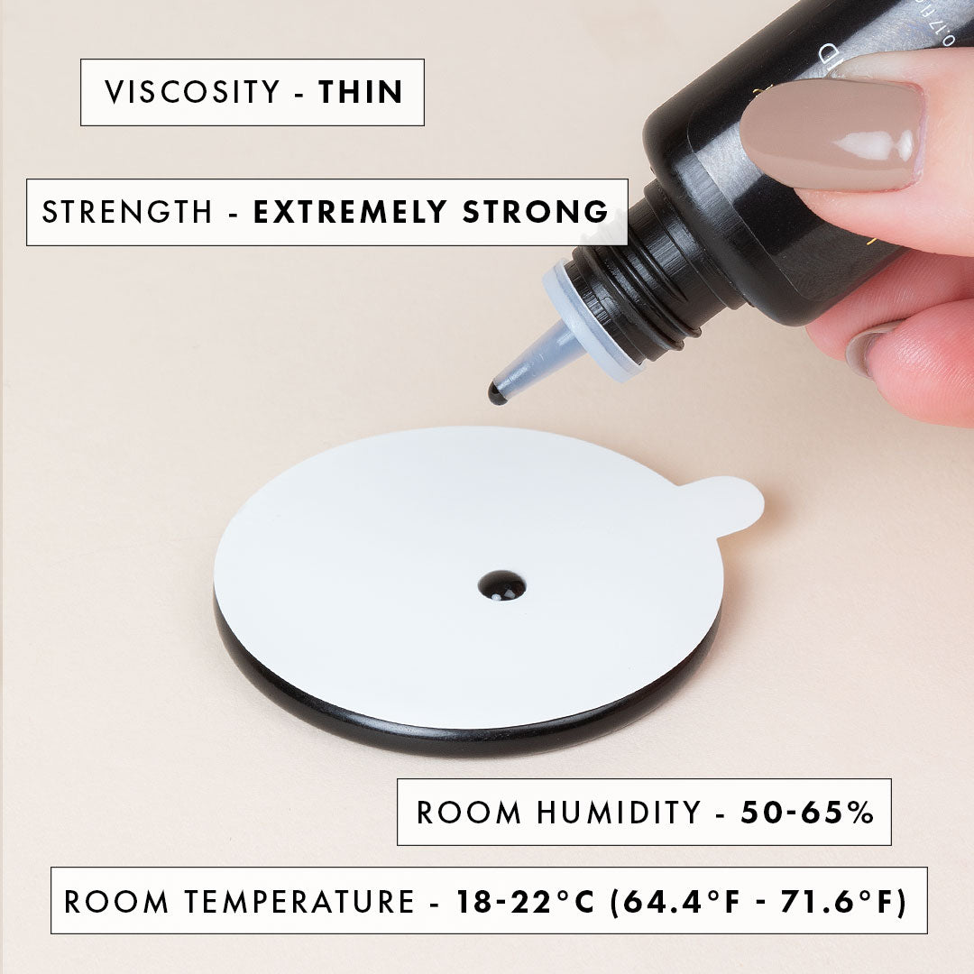 a drop of power bond lash extension glue on a jade stone sticker