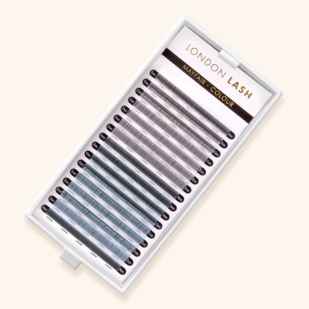 best coloured lashes, best coloured eyelash extensions, best coloured lash extensions, best light silver / light blue coloured lashes, best silver / light blue coloured eyelash extensions, best silver / light blue coloured lash extensions
